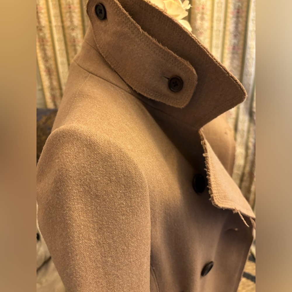 Uniqlo Jil Sander +J Peacoat Coat Jacket Women Size XSmall Camel Tan Raw Hem - Picture 1 of 15